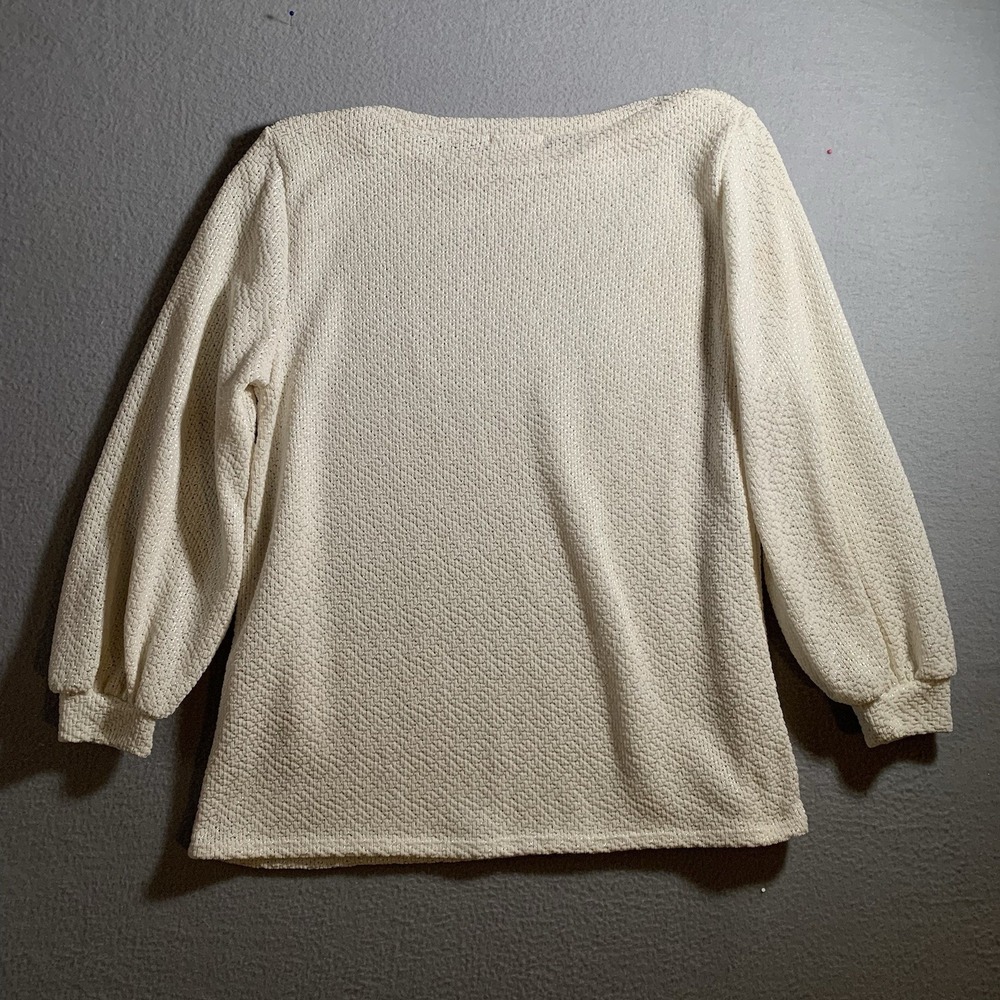 Puff Sleeve Boat Neck Top Cream Sweater Perfect Peach Boutique Size M - Picture 5 of 6